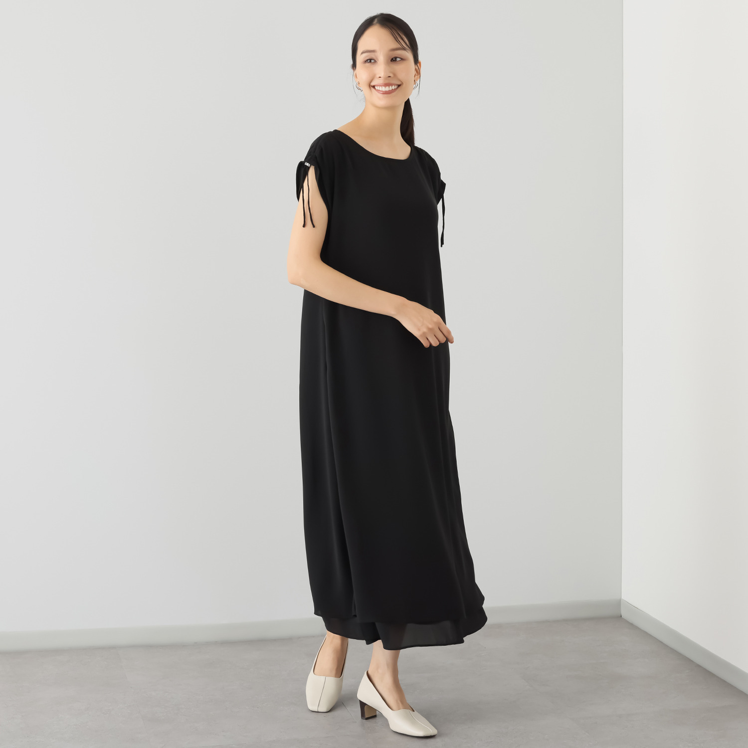 ＢＯＵＮＣＹ　ＢＯＮＤ 袖アレンジが楽しい ドロストギャザーデザイン とろみシフォン ダブルレイヤード フレアーワンピース