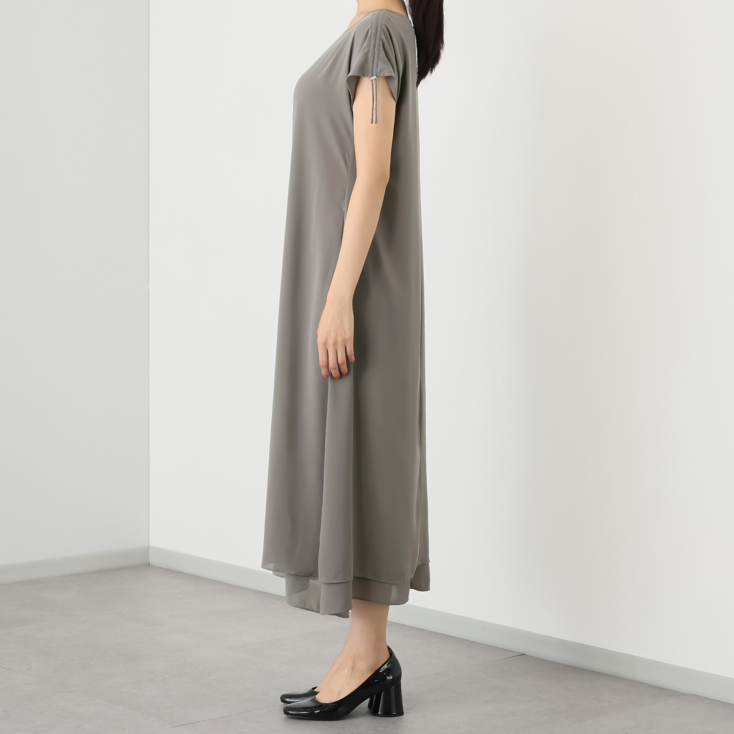 ＢＯＵＮＣＹ　ＢＯＮＤ 袖アレンジが楽しい ドロストギャザーデザイン とろみシフォン ダブルレイヤード フレアーワンピース