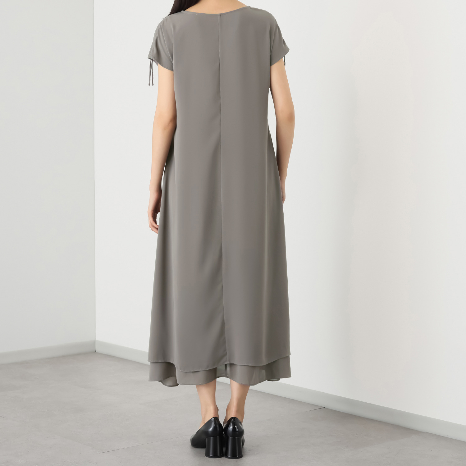 ＢＯＵＮＣＹ　ＢＯＮＤ 袖アレンジが楽しい ドロストギャザーデザイン とろみシフォン ダブルレイヤード フレアーワンピース