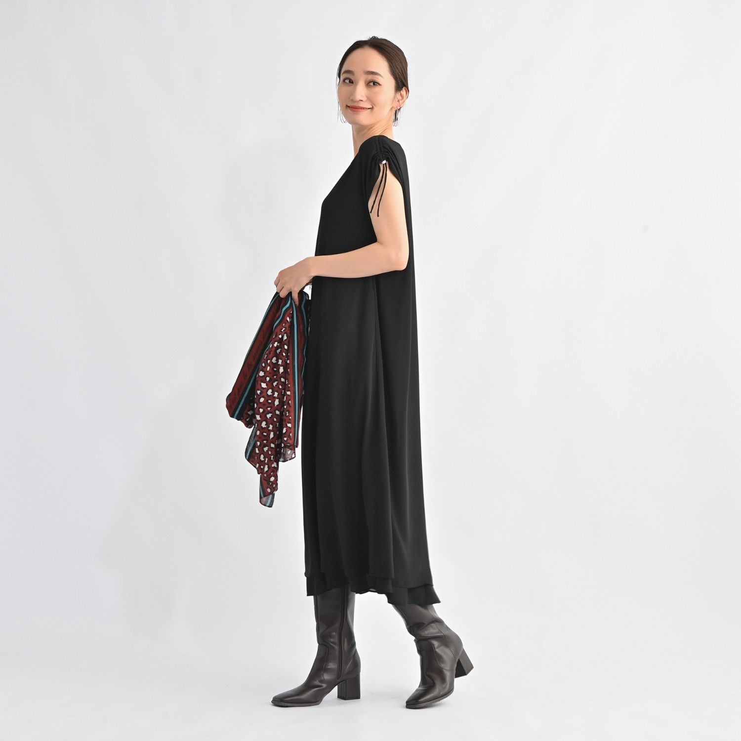 ＢＯＵＮＣＹ　ＢＯＮＤ 袖アレンジが楽しい ドロストギャザーデザイン とろみシフォン ダブルレイヤード フレアーワンピース