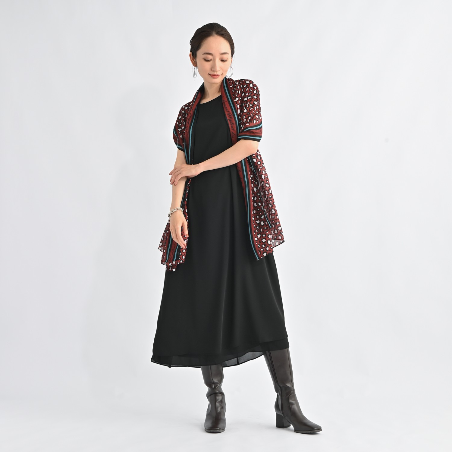 ＢＯＵＮＣＹ　ＢＯＮＤ 袖アレンジが楽しい ドロストギャザーデザイン とろみシフォン ダブルレイヤード フレアーワンピース