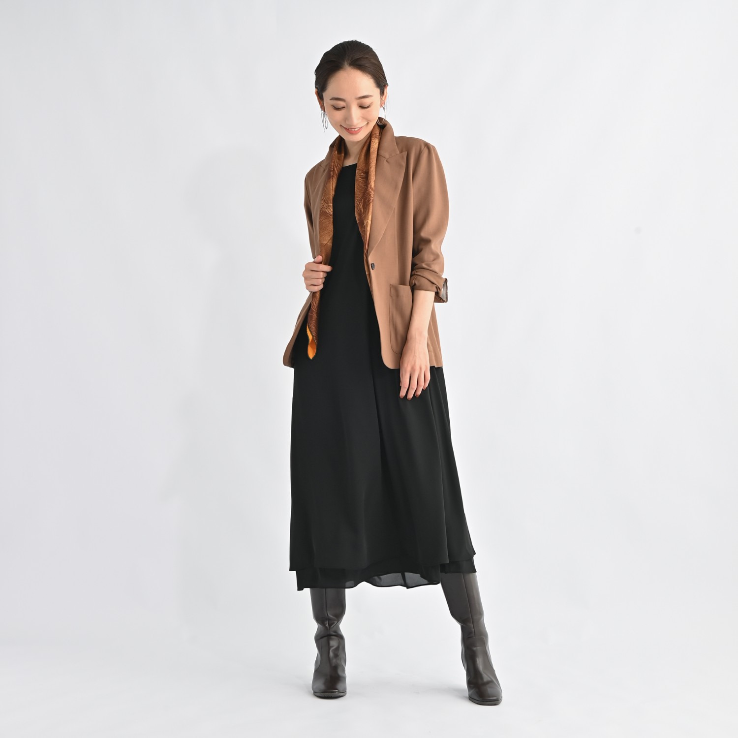 ＢＯＵＮＣＹ　ＢＯＮＤ 袖アレンジが楽しい ドロストギャザーデザイン とろみシフォン ダブルレイヤード フレアーワンピース