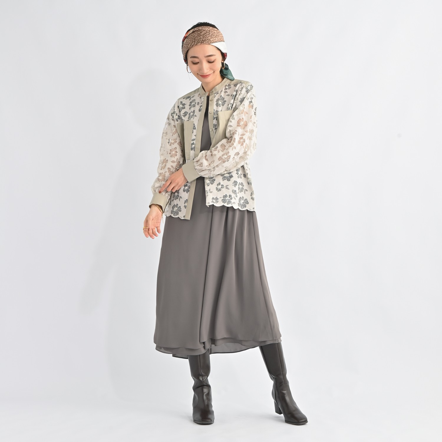 ＢＯＵＮＣＹ　ＢＯＮＤ 袖アレンジが楽しい ドロストギャザーデザイン とろみシフォン ダブルレイヤード フレアーワンピース