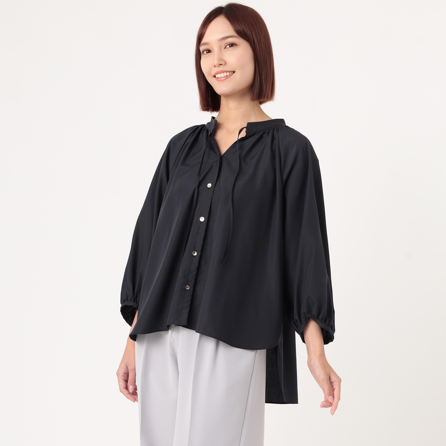 イフェメル／ ダブルフェーストーキョー 日本製 ラグランスリーブ ギャザー リボンブラウス