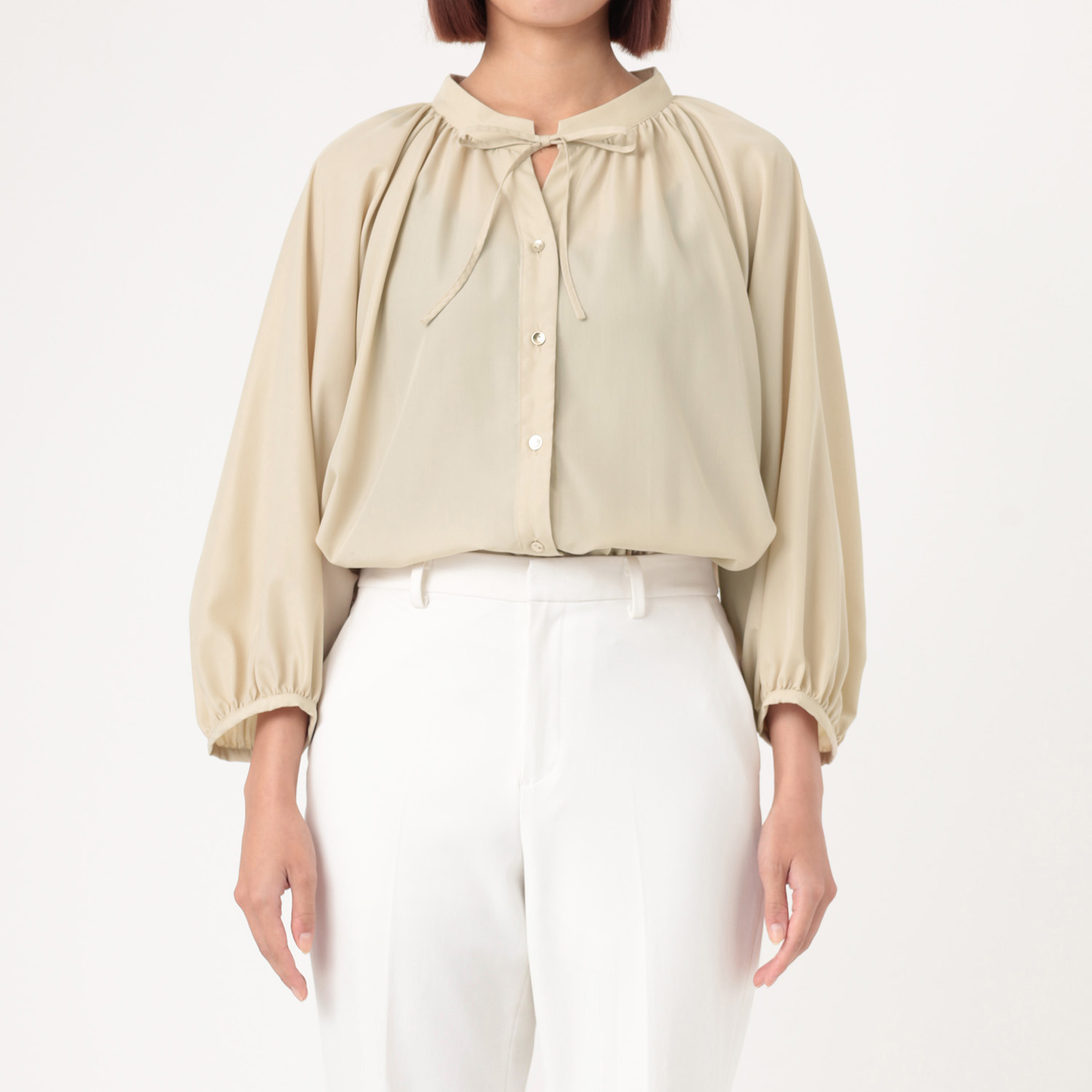 イフェメル／ ダブルフェーストーキョー 日本製 ラグランスリーブ ギャザー リボンブラウス