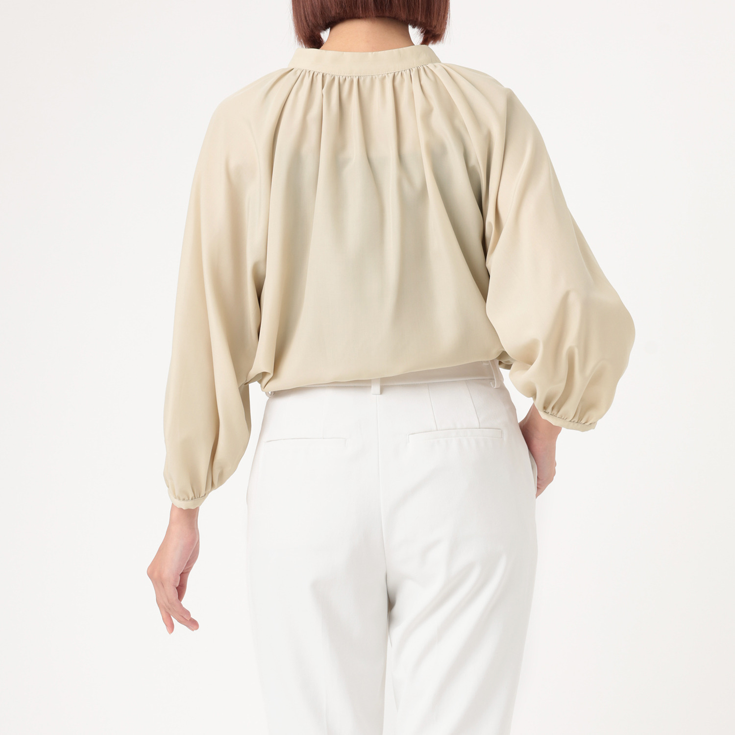 イフェメル／ ダブルフェーストーキョー 日本製 ラグランスリーブ ギャザー リボンブラウス