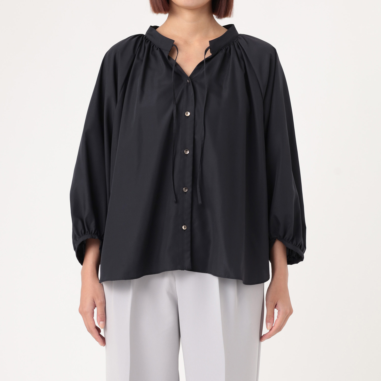 イフェメル／ ダブルフェーストーキョー 日本製 ラグランスリーブ ギャザー リボンブラウス