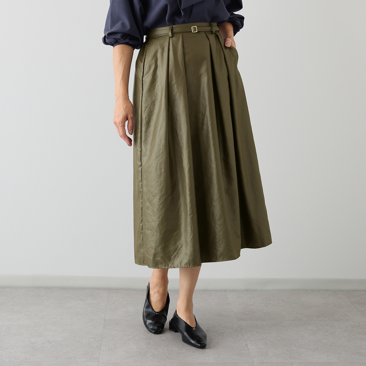 イフェメル／ ダブルフェーストーキョー 日本製 タックフレアー グロッシースカート