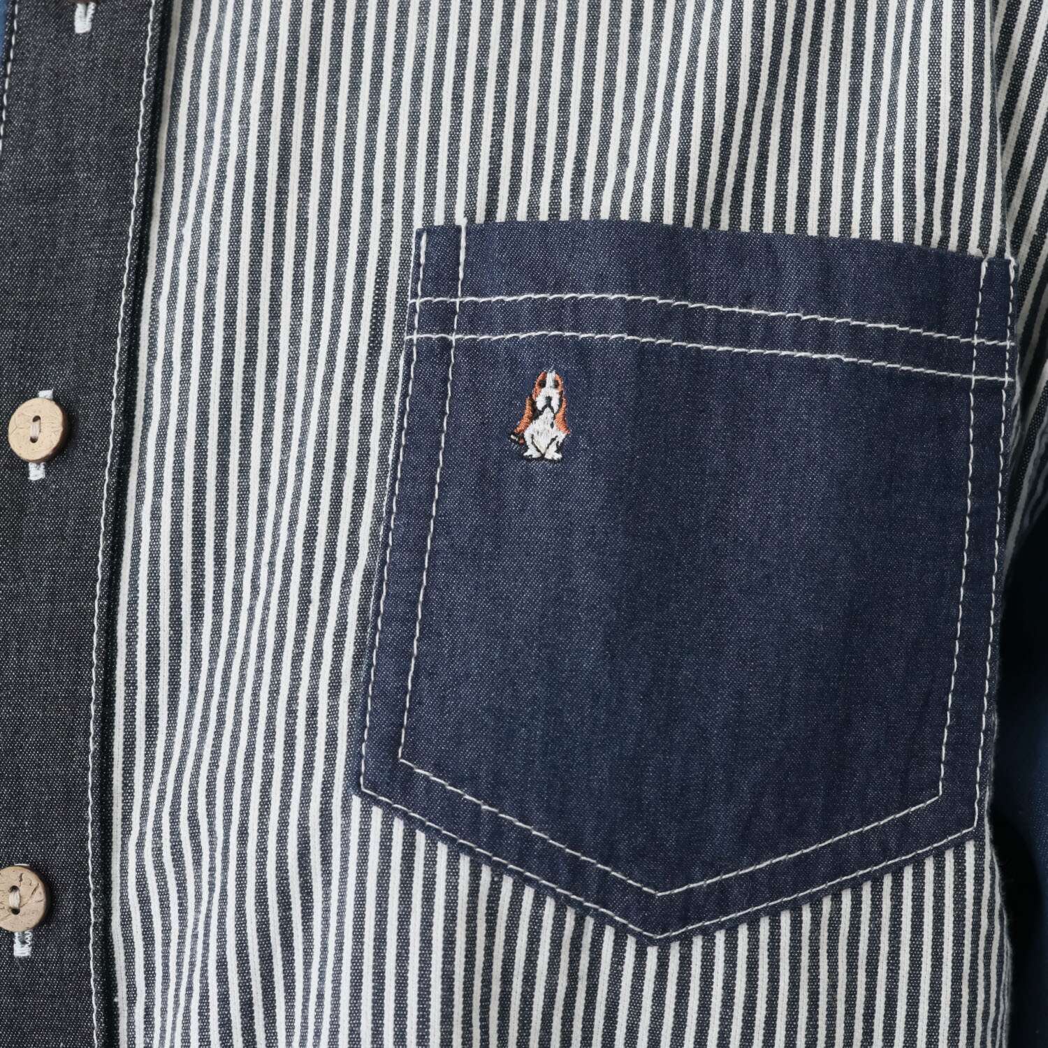 ハッシュパピー ４種類の生地を使用した クレイジー切替 デニムシャツ