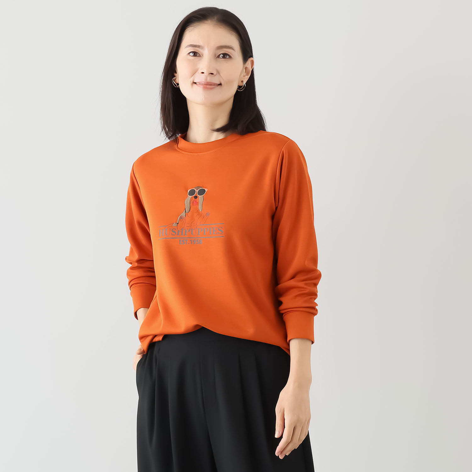 ハッシュパピー ドッグアイコン 刺しゅう＆プリント ロングＴシャツ