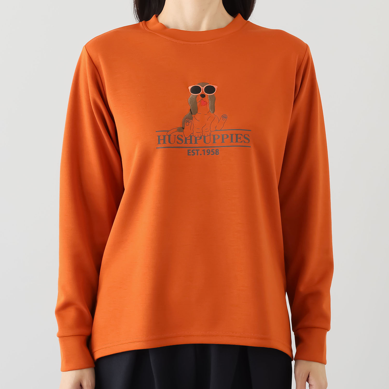 ハッシュパピー ドッグアイコン 刺しゅう＆プリント ロングＴシャツ