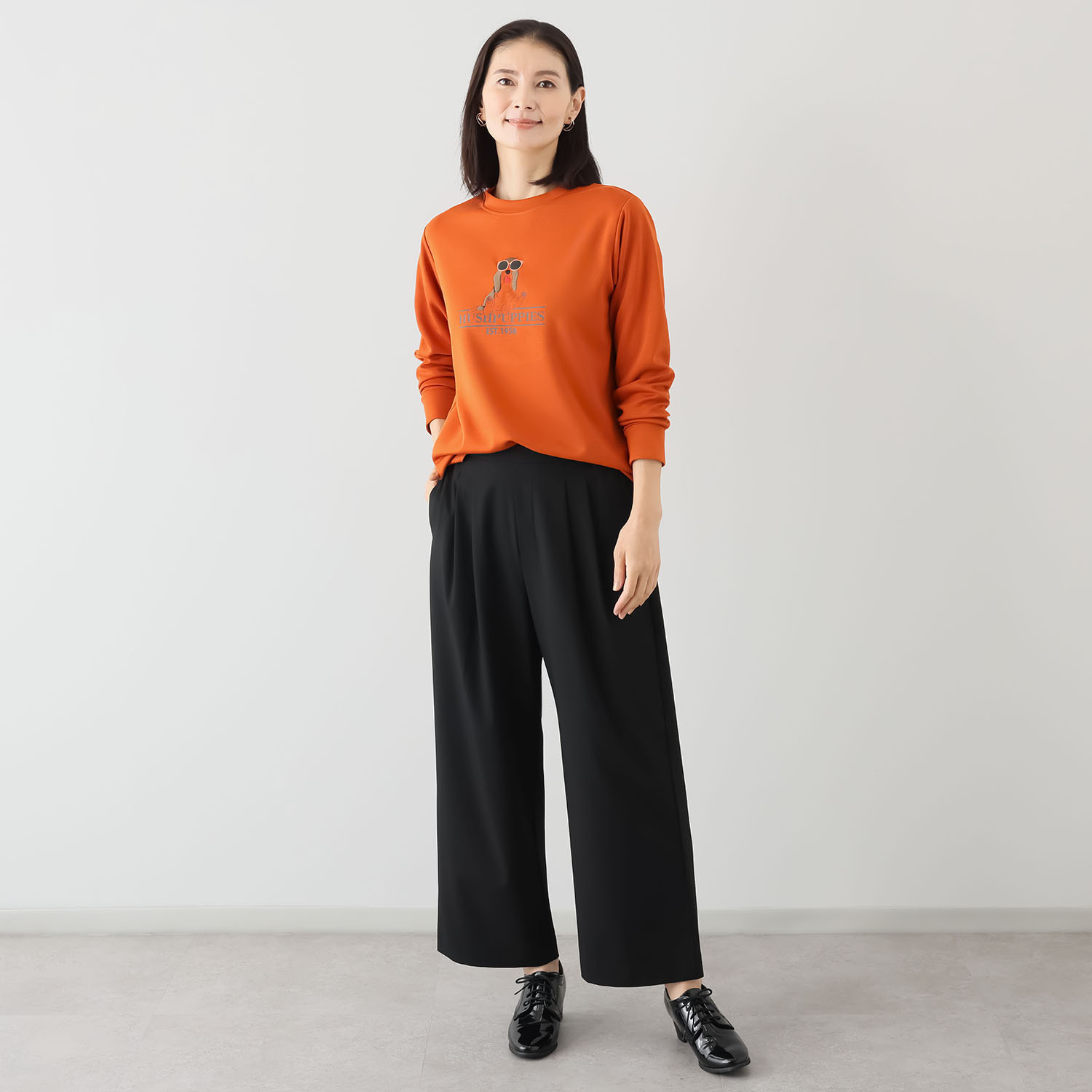 ハッシュパピー ドッグアイコン 刺しゅう＆プリント ロングＴシャツ