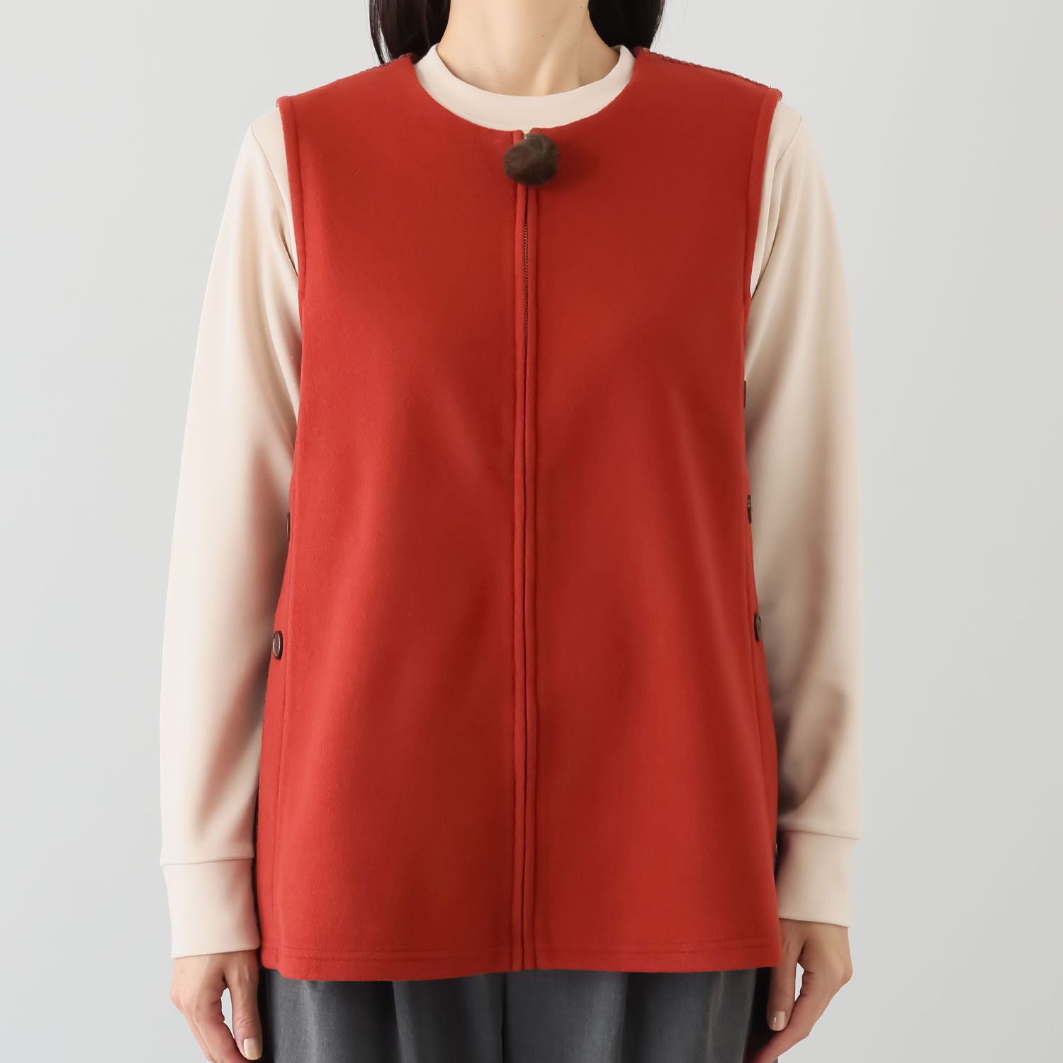 ハッシュパピー お手入れ簡単 ウール調 ノーカラーベスト