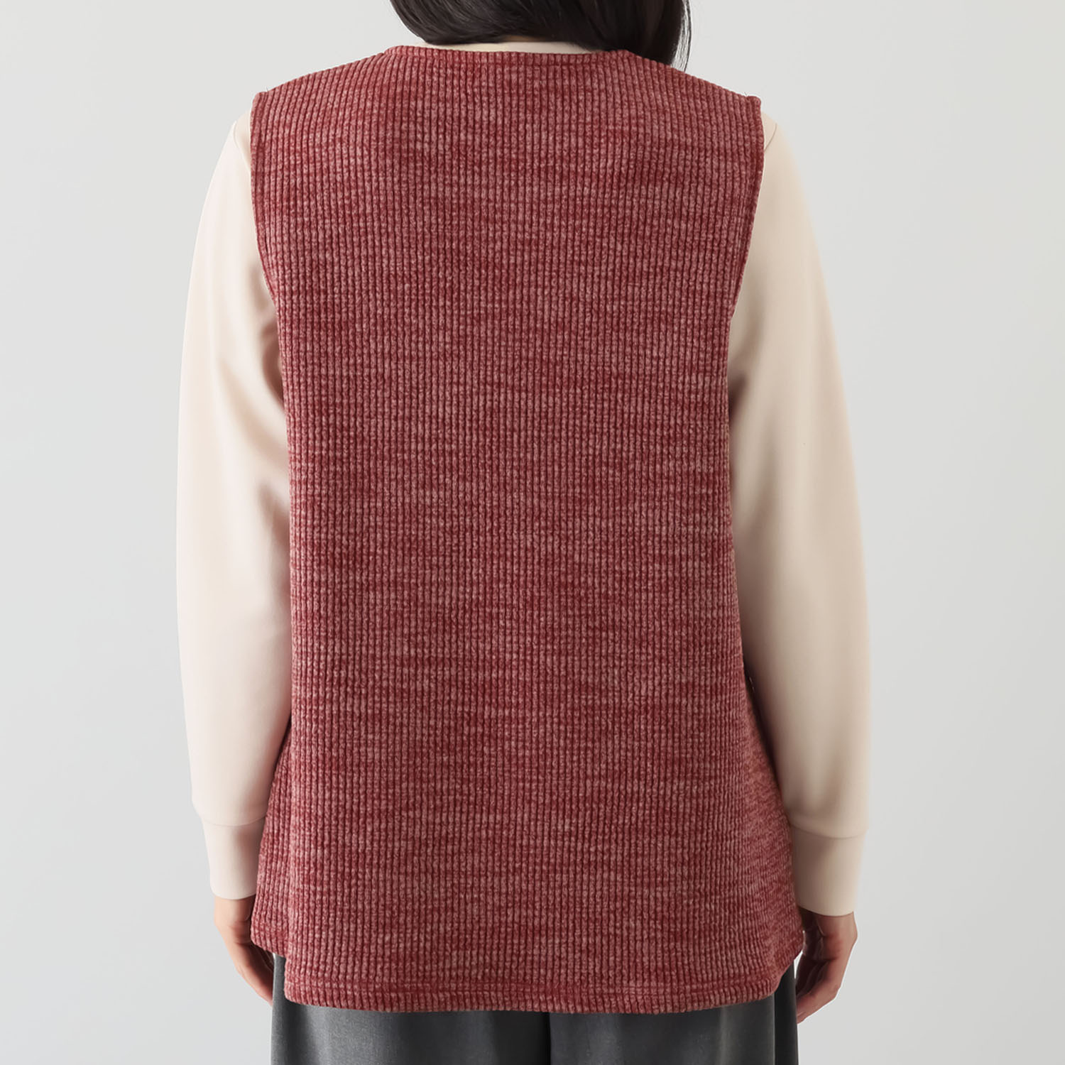 ハッシュパピー お手入れ簡単 ウール調 ノーカラーベスト