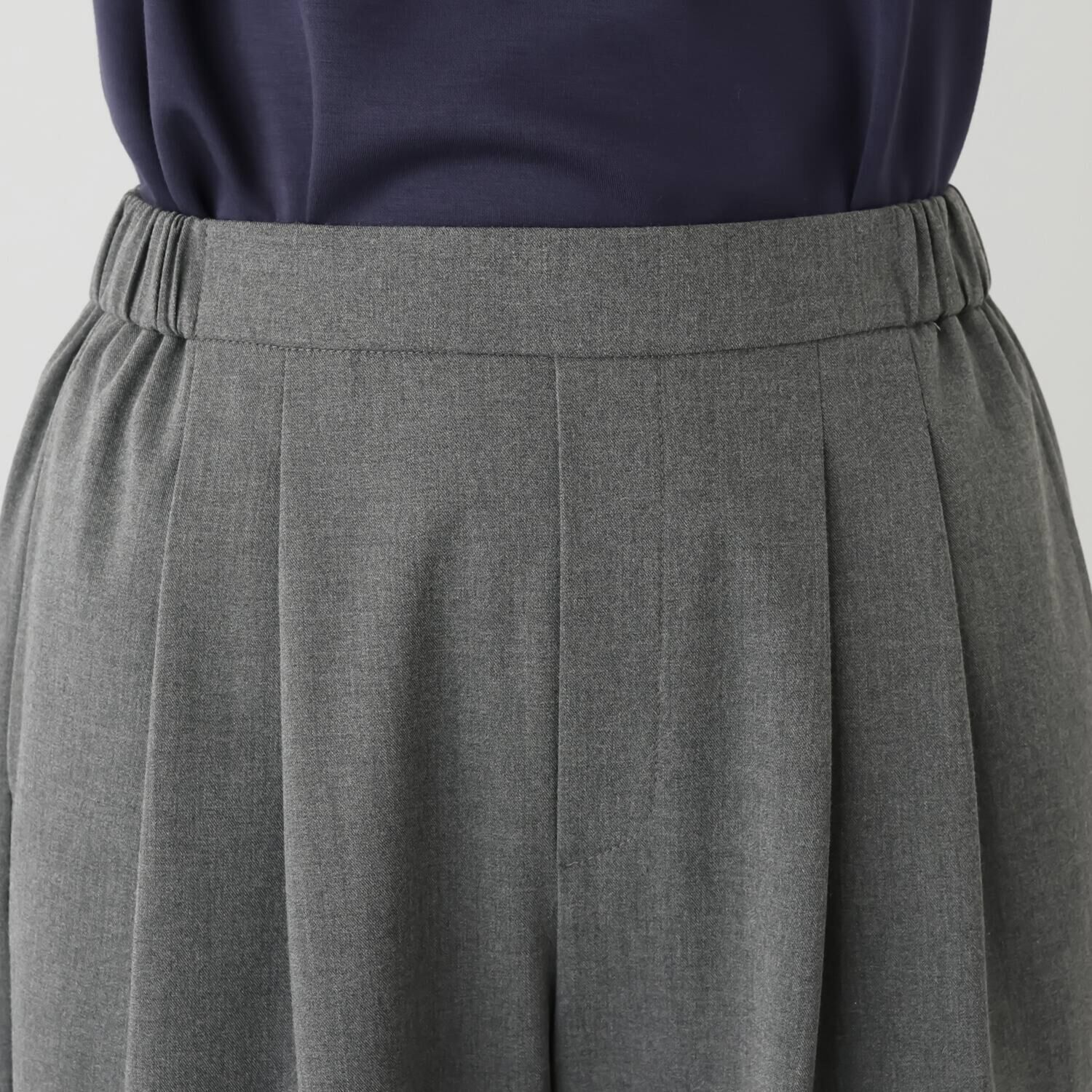 ハッシュパピー お手入れ簡単 ウール調 ツータック ワイドストレートパンツ