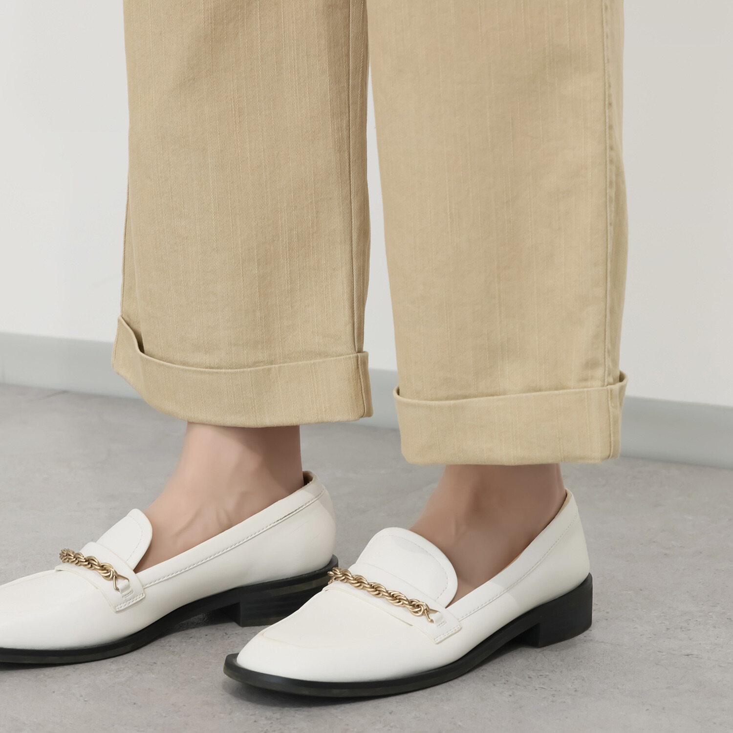 アトリエール コットン混 ハイストレッチ 裾ダブルワイドパンツ