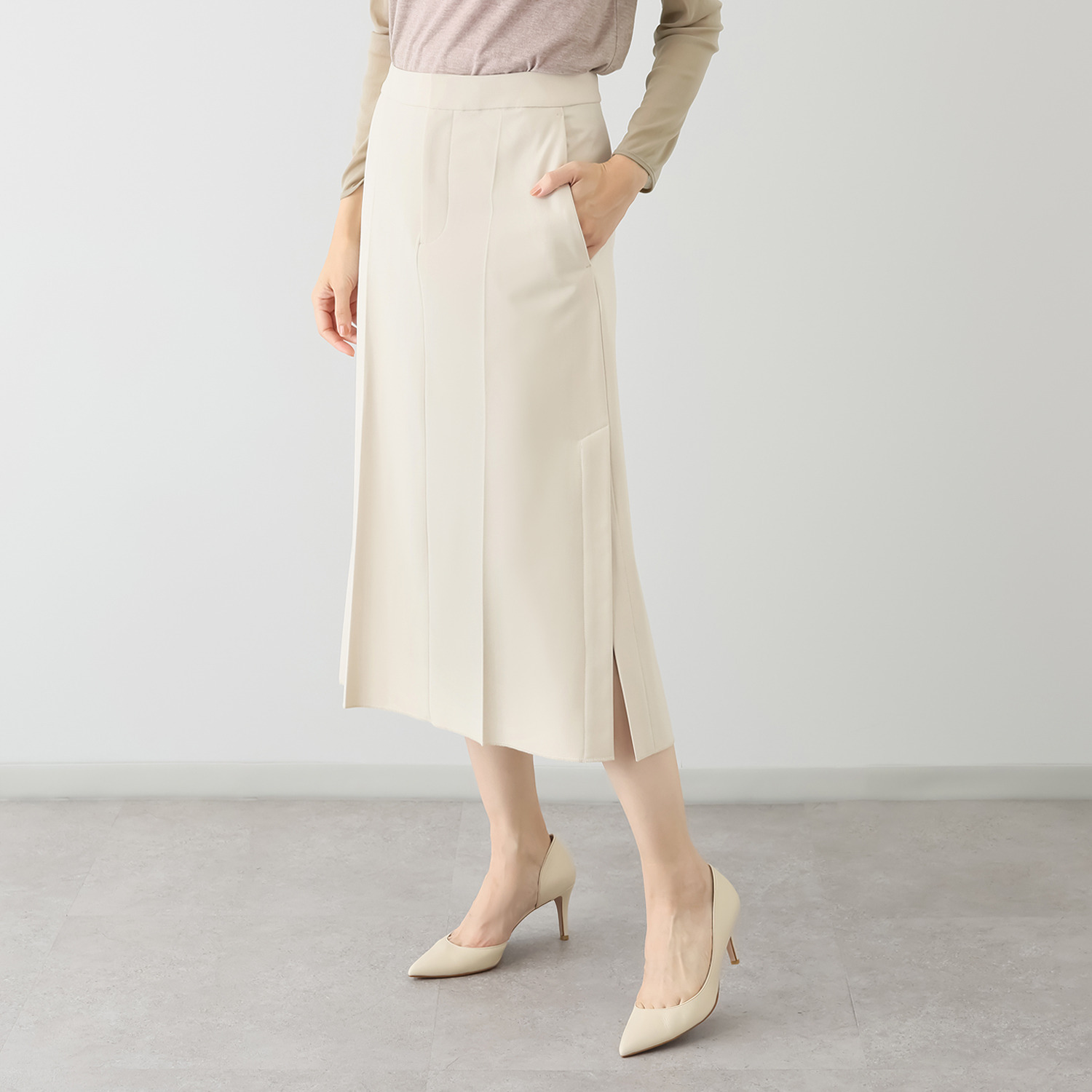 プリモヴァローレ 裏起毛ツイル センタープレス スカート