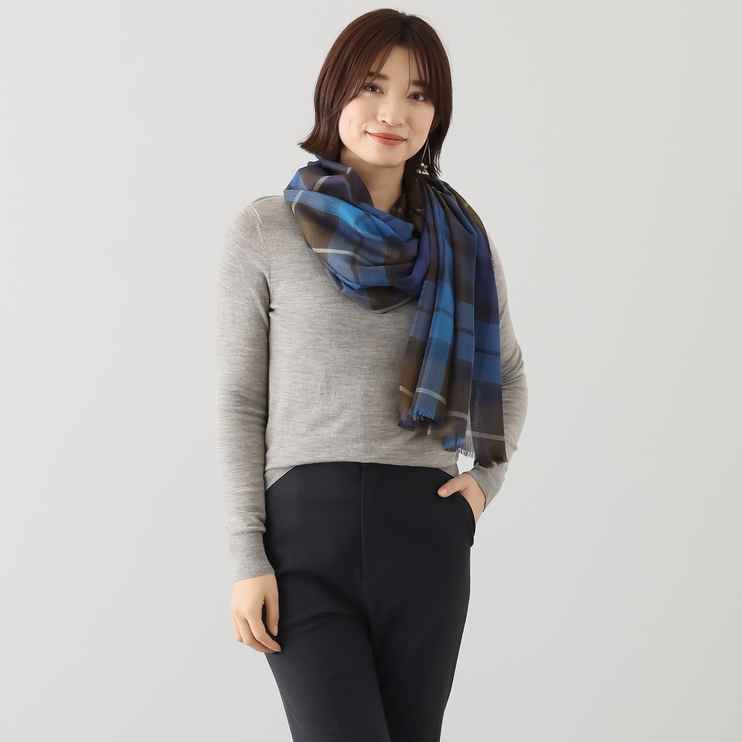 アズイズ　ビーマイセルフ バイ　ネイチャーズ ロキャロン タータンチェック ストール