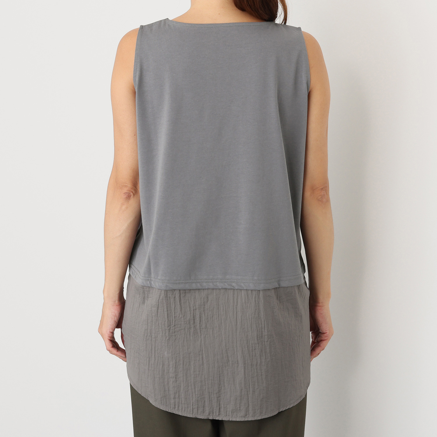 エムエムオー 接触冷感 異素材切替 裾ラウンドタンクトップ