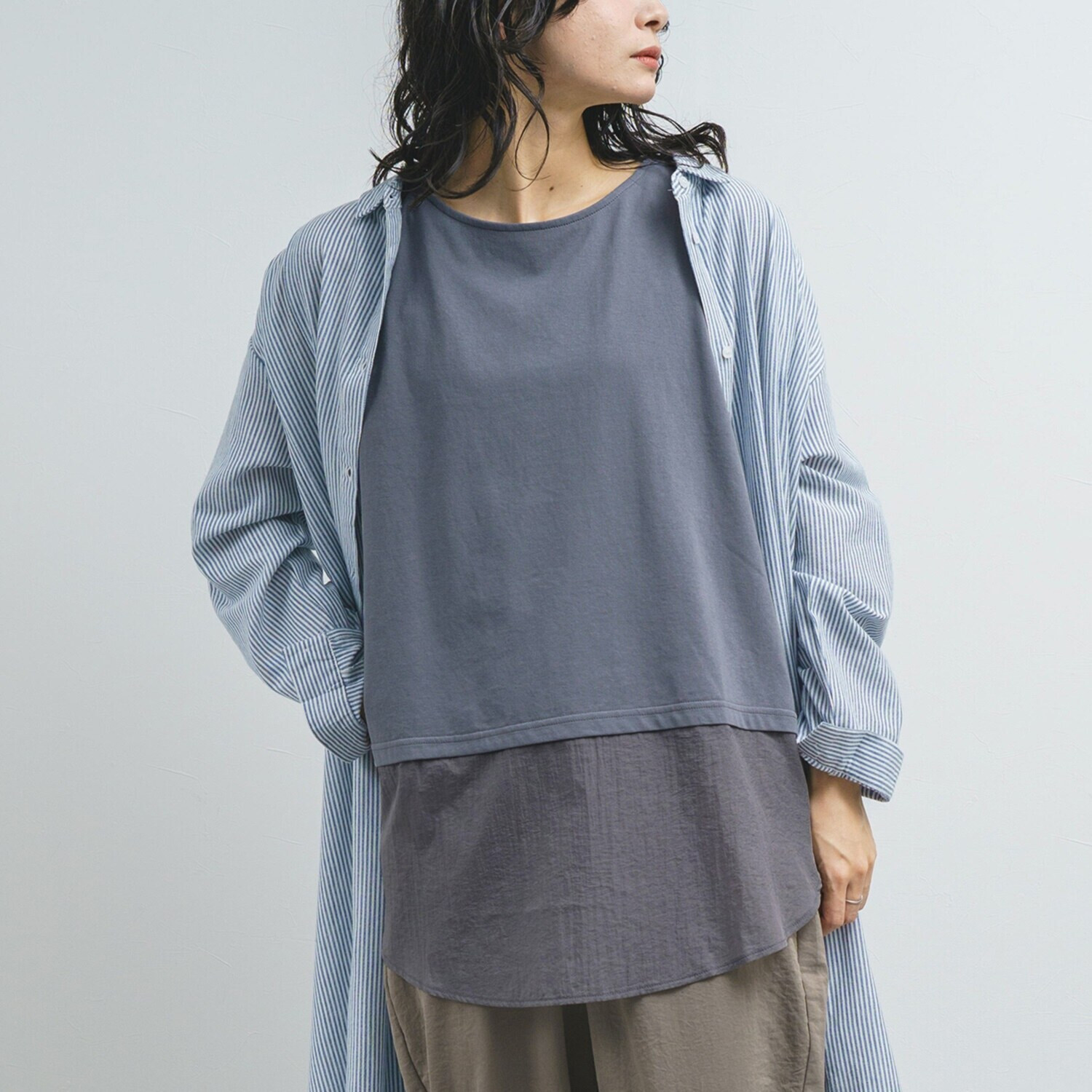 エムエムオー 接触冷感 異素材切替 裾ラウンドタンクトップ