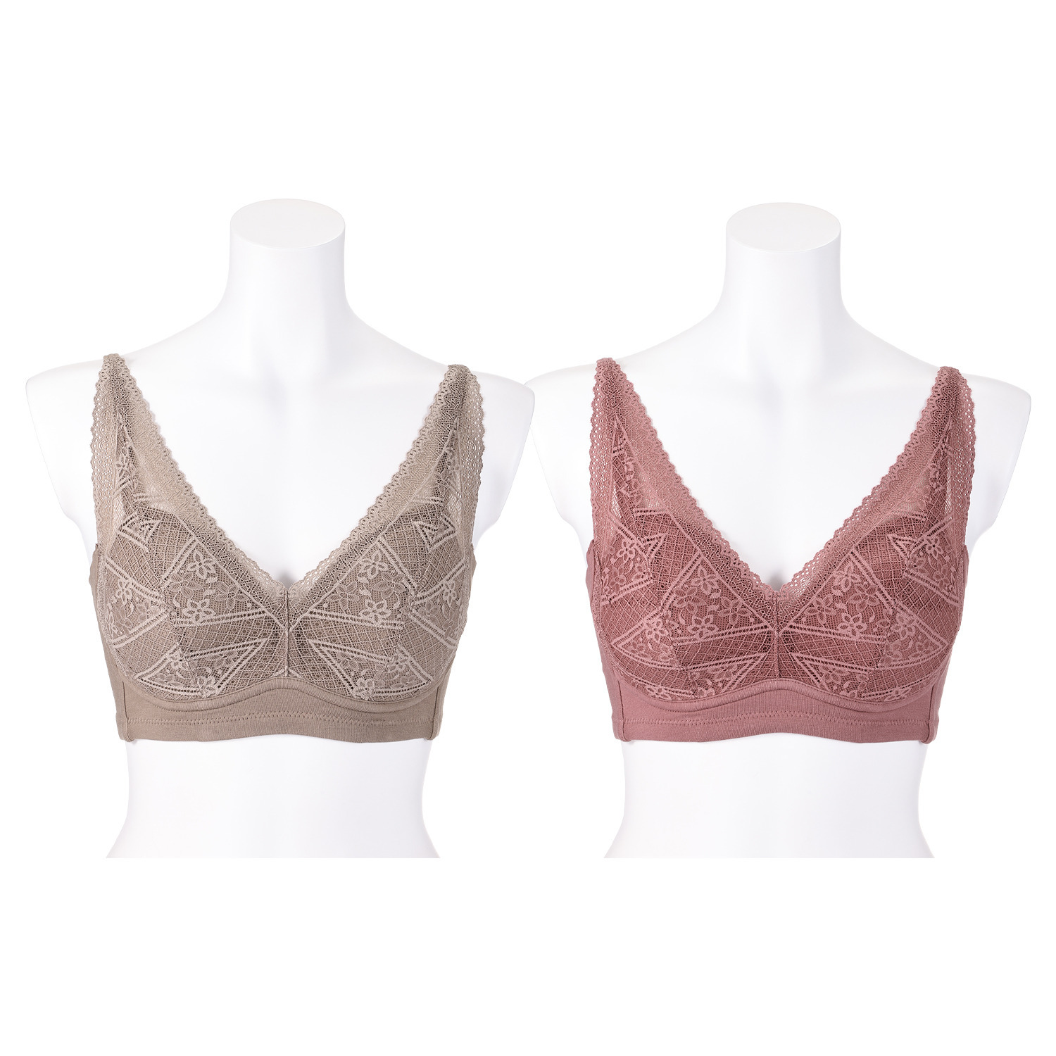 きれいになろう！ 制菌加工 綿混ベア天竺 ノンワイヤーレースブラ ２枚セット