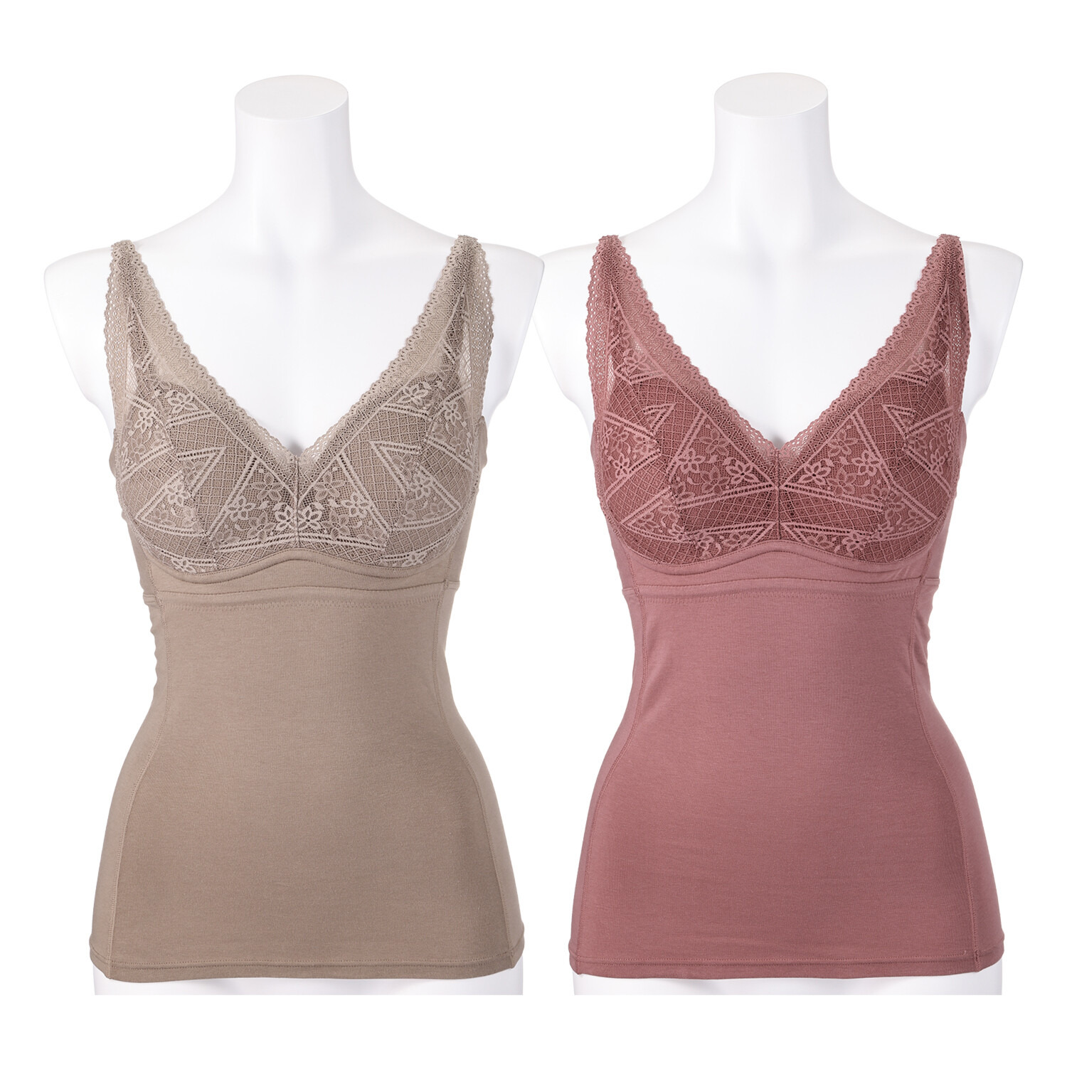 きれいになろう！ 制菌加工　綿混ベア天竺 ノンワイヤー レースブラキャミ ２枚セット