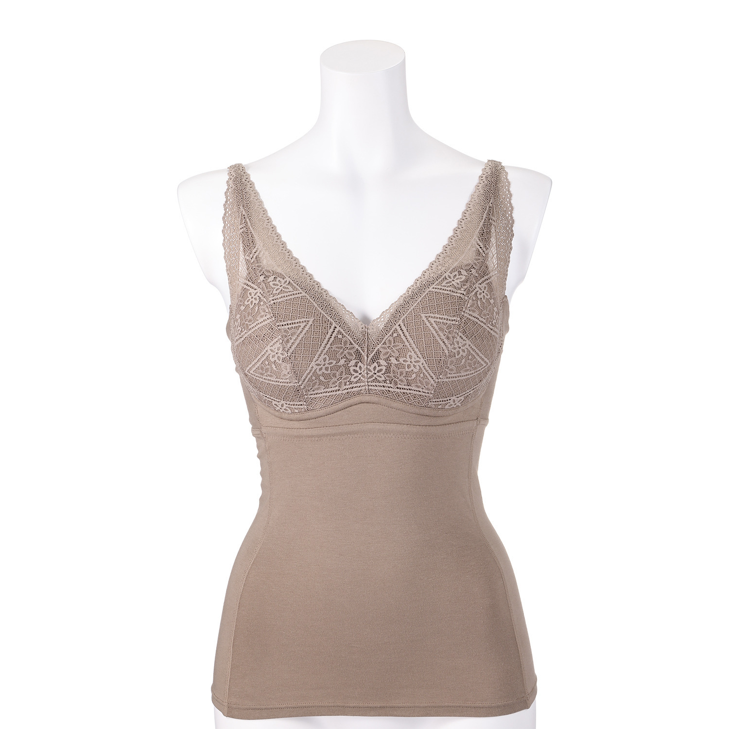 きれいになろう！ 制菌加工　綿混ベア天竺 ノンワイヤー レースブラキャミ ２枚セット