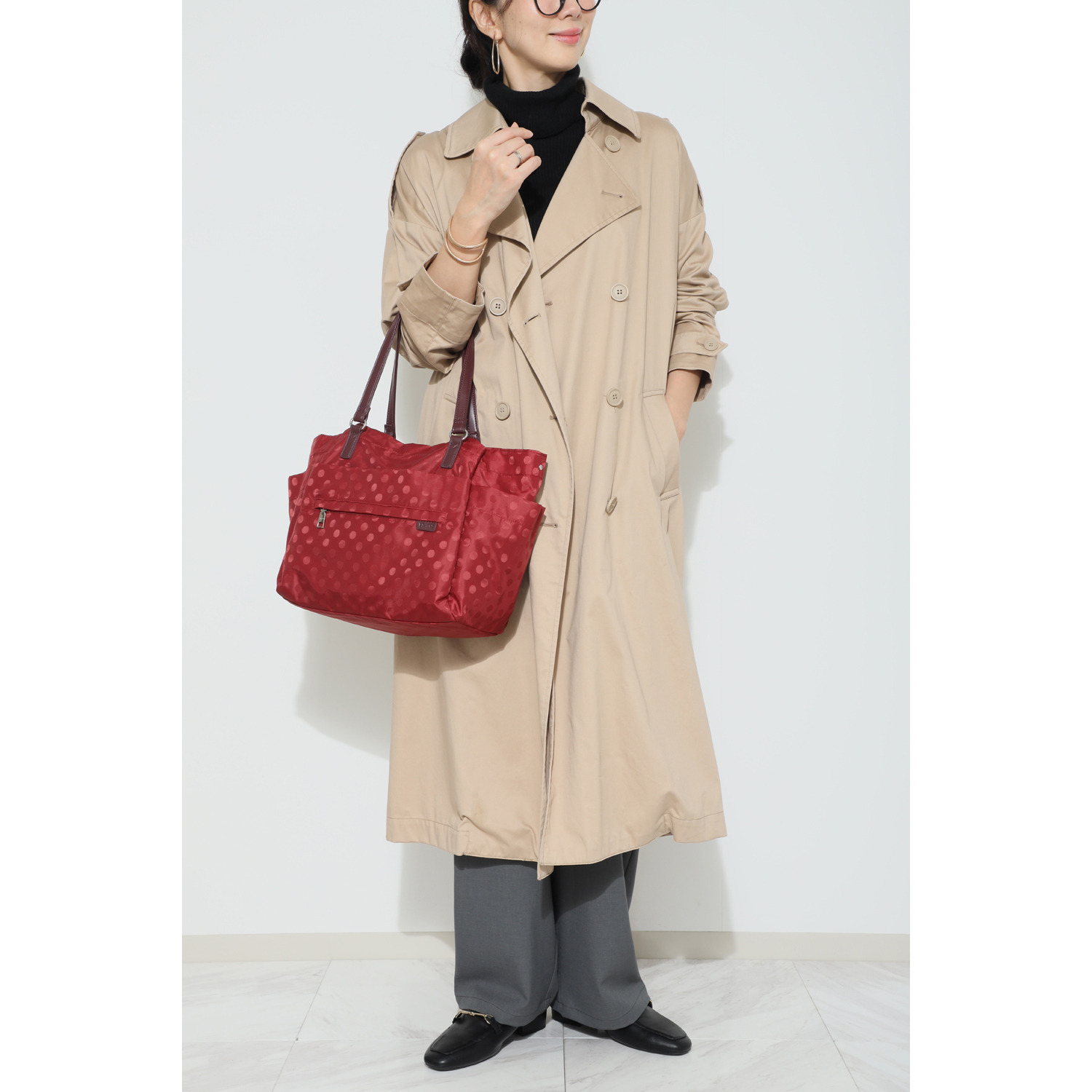 イザック はっ水　軽量 ドットジャガード ２ウェイトートバッグ＆ ショルダーバッグセット