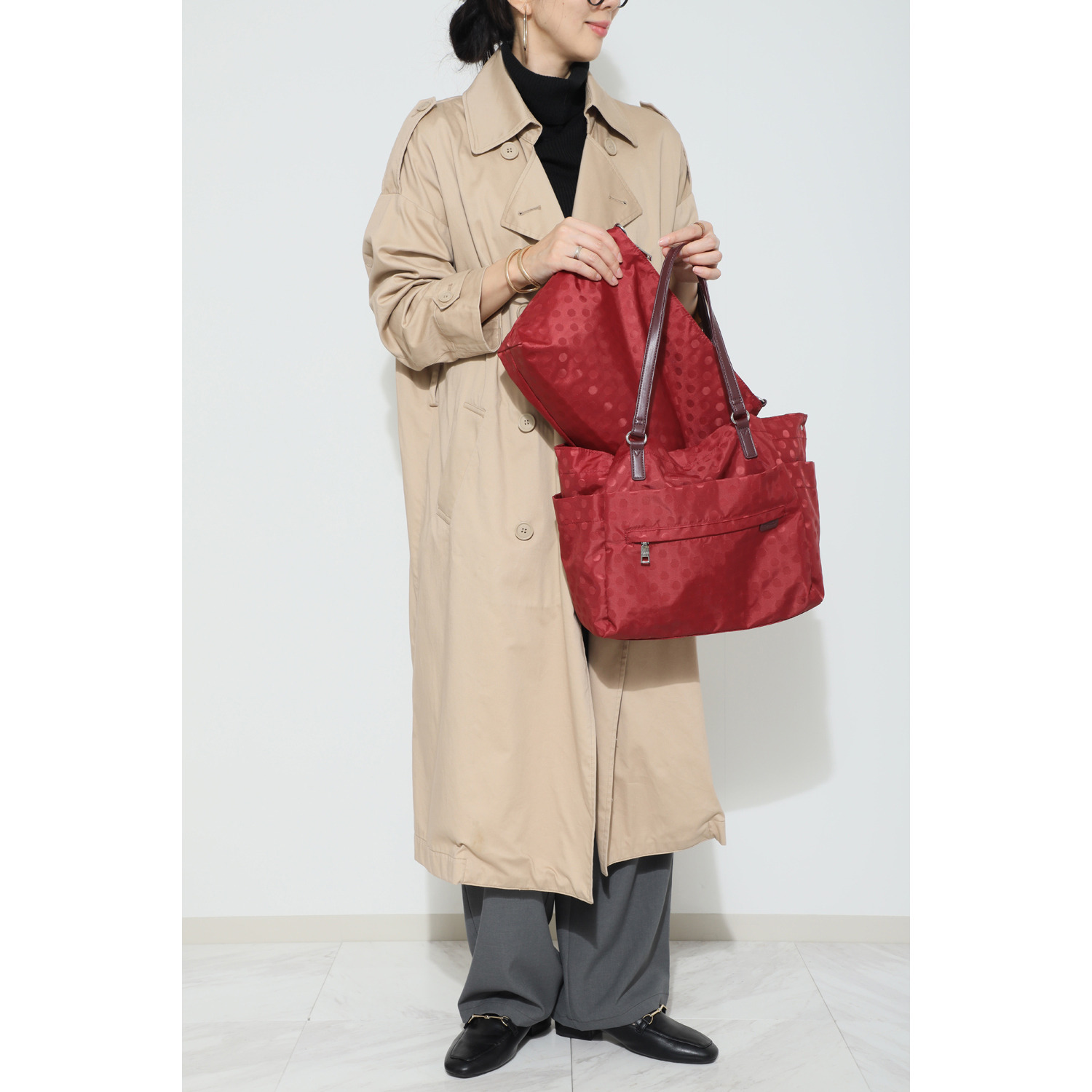 イザック はっ水　軽量 ドットジャガード ２ウェイトートバッグ＆ ショルダーバッグセット