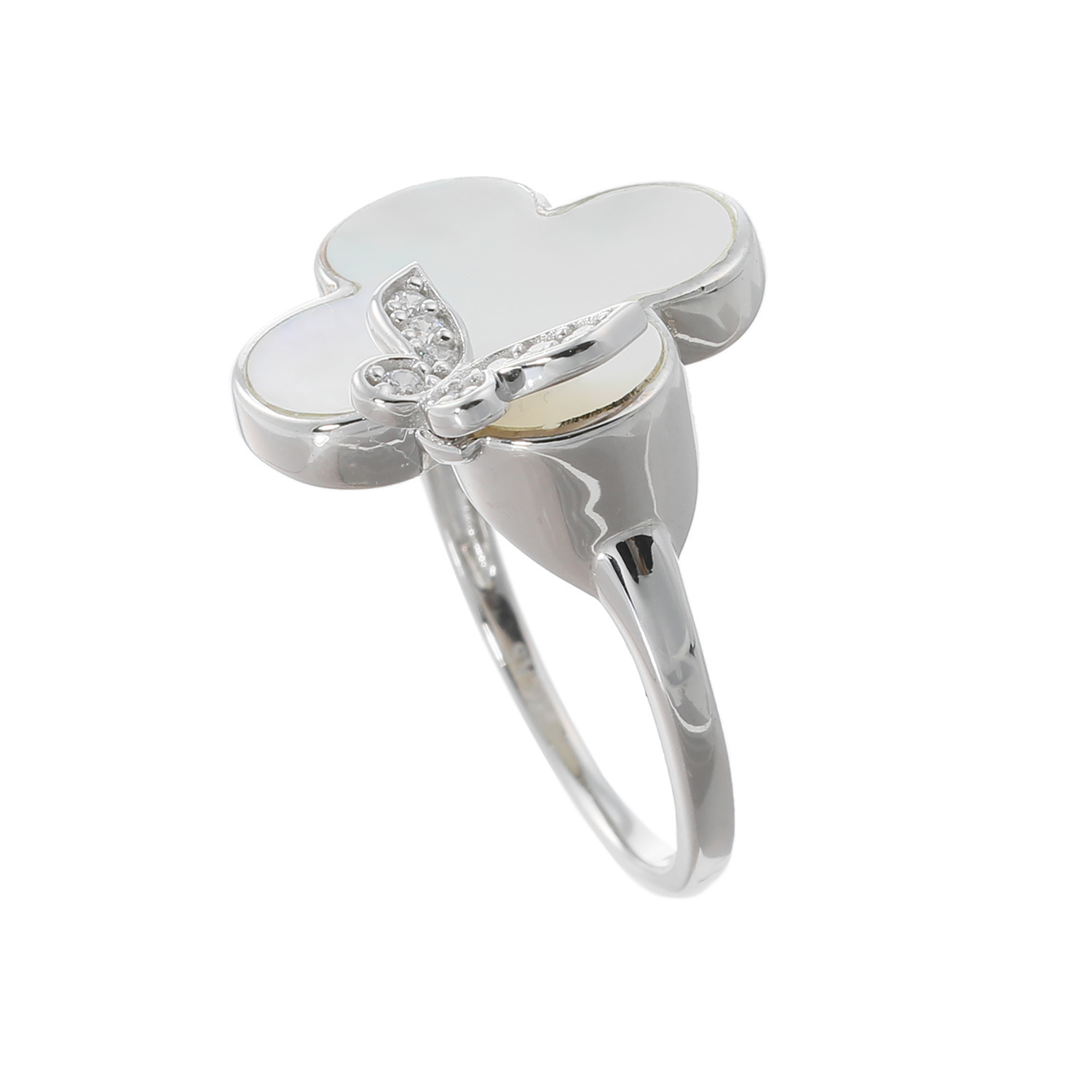 ルチェルーナ シルバー マザーオブパール＆ＣＺ ロマンチック クローバーリング