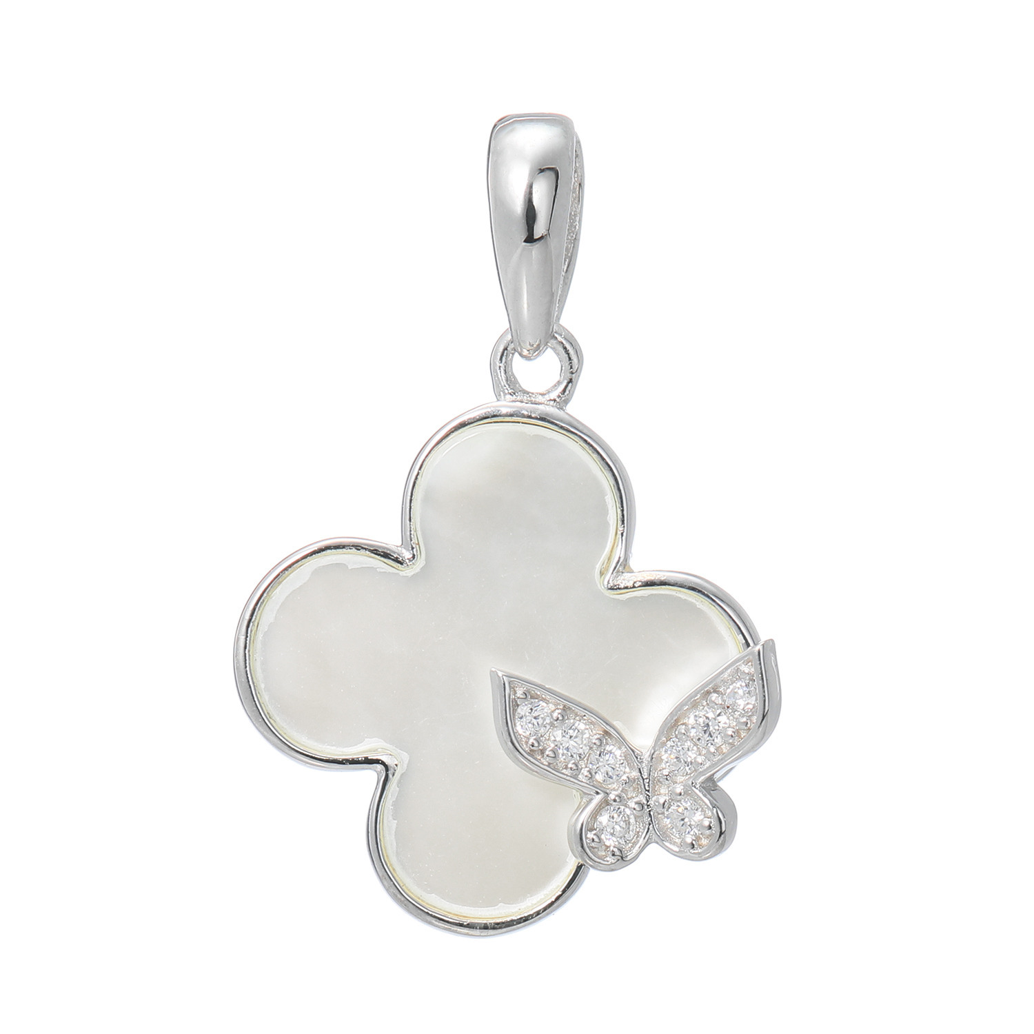 ルチェルーナ シルバー マザーオブパール＆ＣＺ ロマンチック クローバー ペンダントトップ