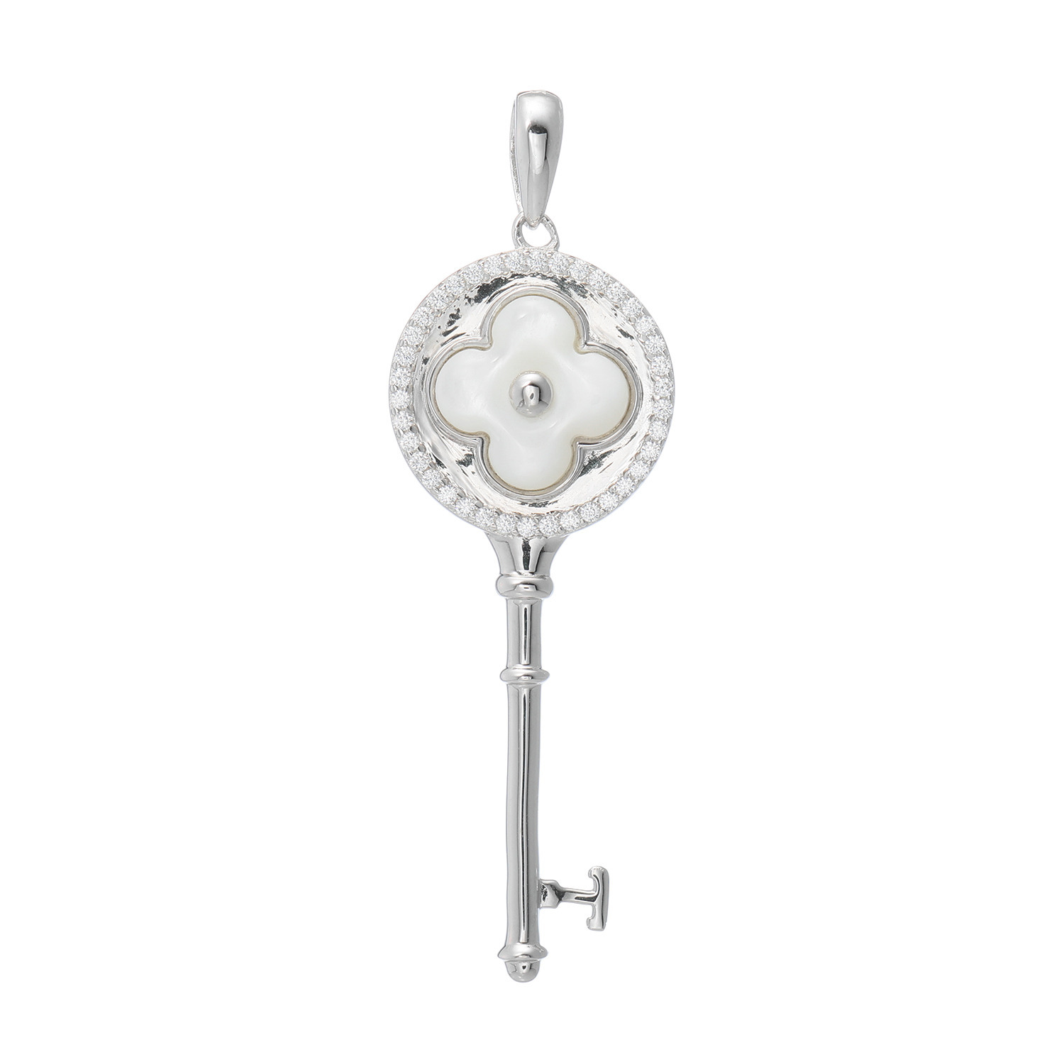 ルチェルーナ シルバー マザーオブパール＆ＣＺ パフィークローバー キーデザイン ペンダントトップ
