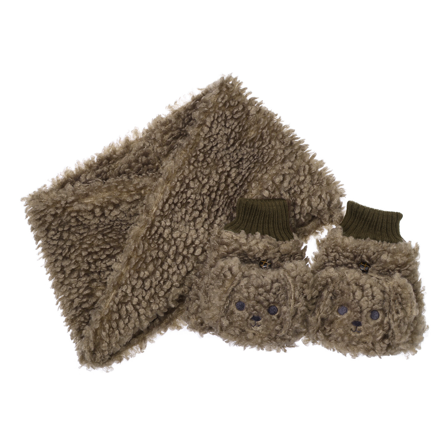 指先自由でらくらくスマホ フード付きで暖かい トイプードル もこもこミトン＆ スヌードセット