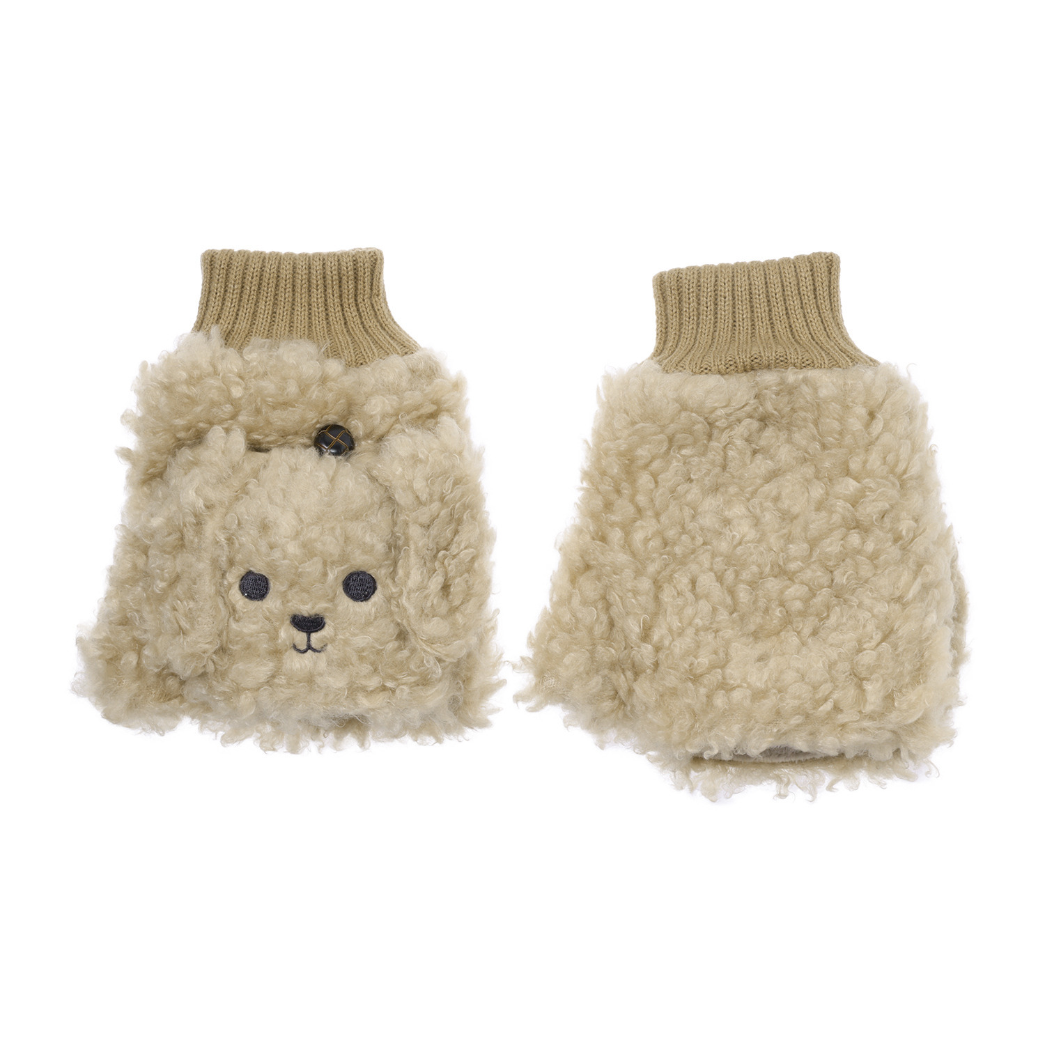 指先自由でらくらくスマホ フード付きで暖かい トイプードル もこもこミトン＆ スヌードセット