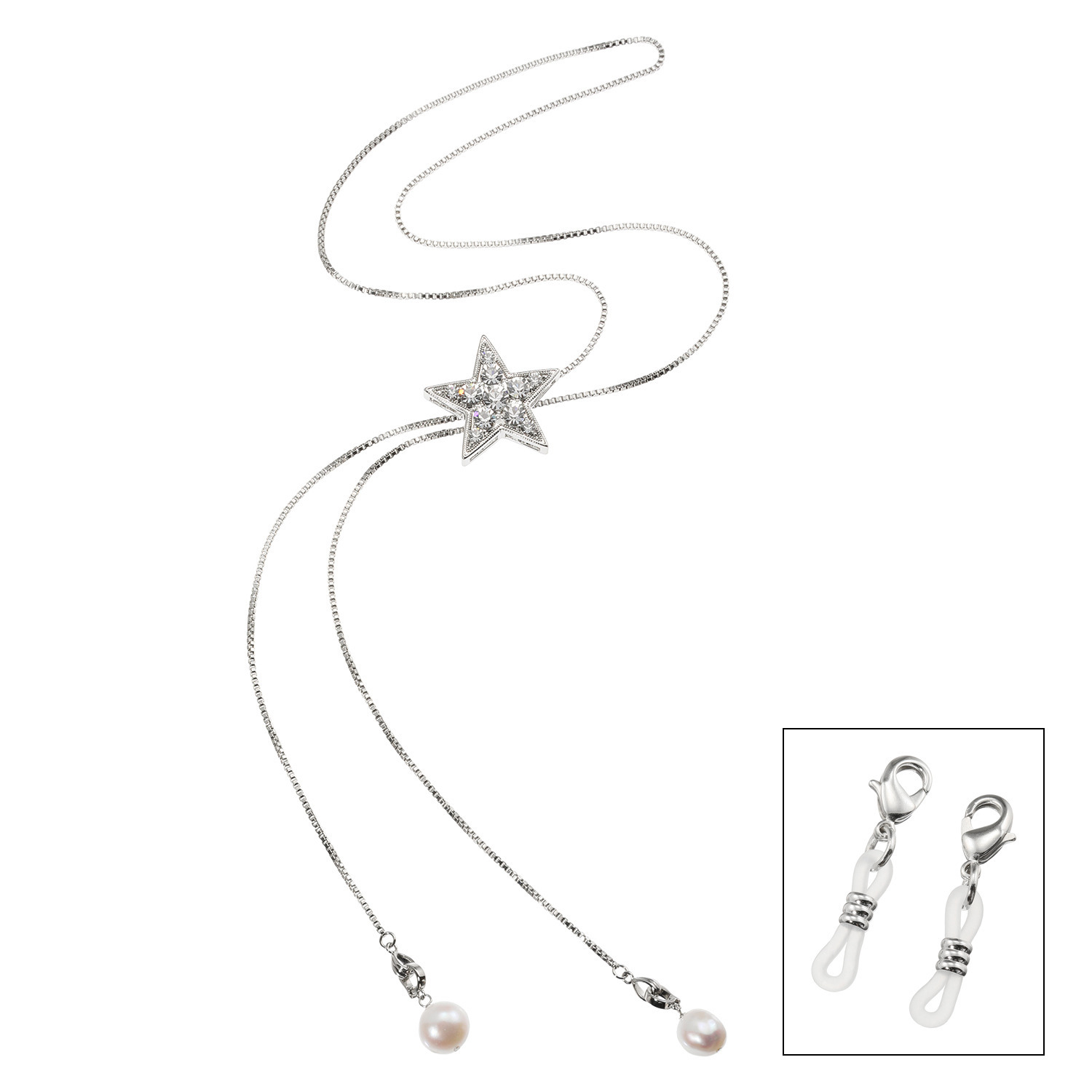 エアリーフェアリー プレシオサ社製 クリスタルガラス スターモティーフ スライド ロングネックレス＆ 淡水パールチャーム