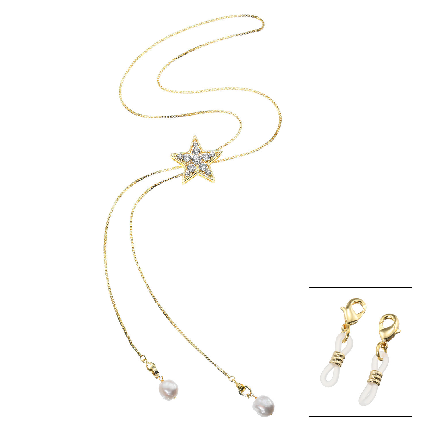 エアリーフェアリー プレシオサ社製 クリスタルガラス スターモティーフ スライド ロングネックレス＆ 淡水パールチャーム