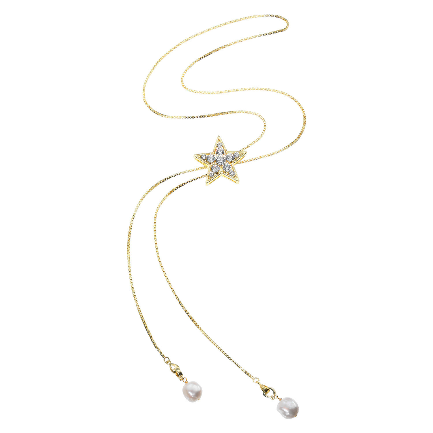 エアリーフェアリー プレシオサ社製 クリスタルガラス スターモティーフ スライド ロングネックレス＆ 淡水パールチャーム
