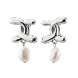 エアリーフェアリー ステンレス 淡水バロックパール プランプリュクスクロス イヤリング／ピアス