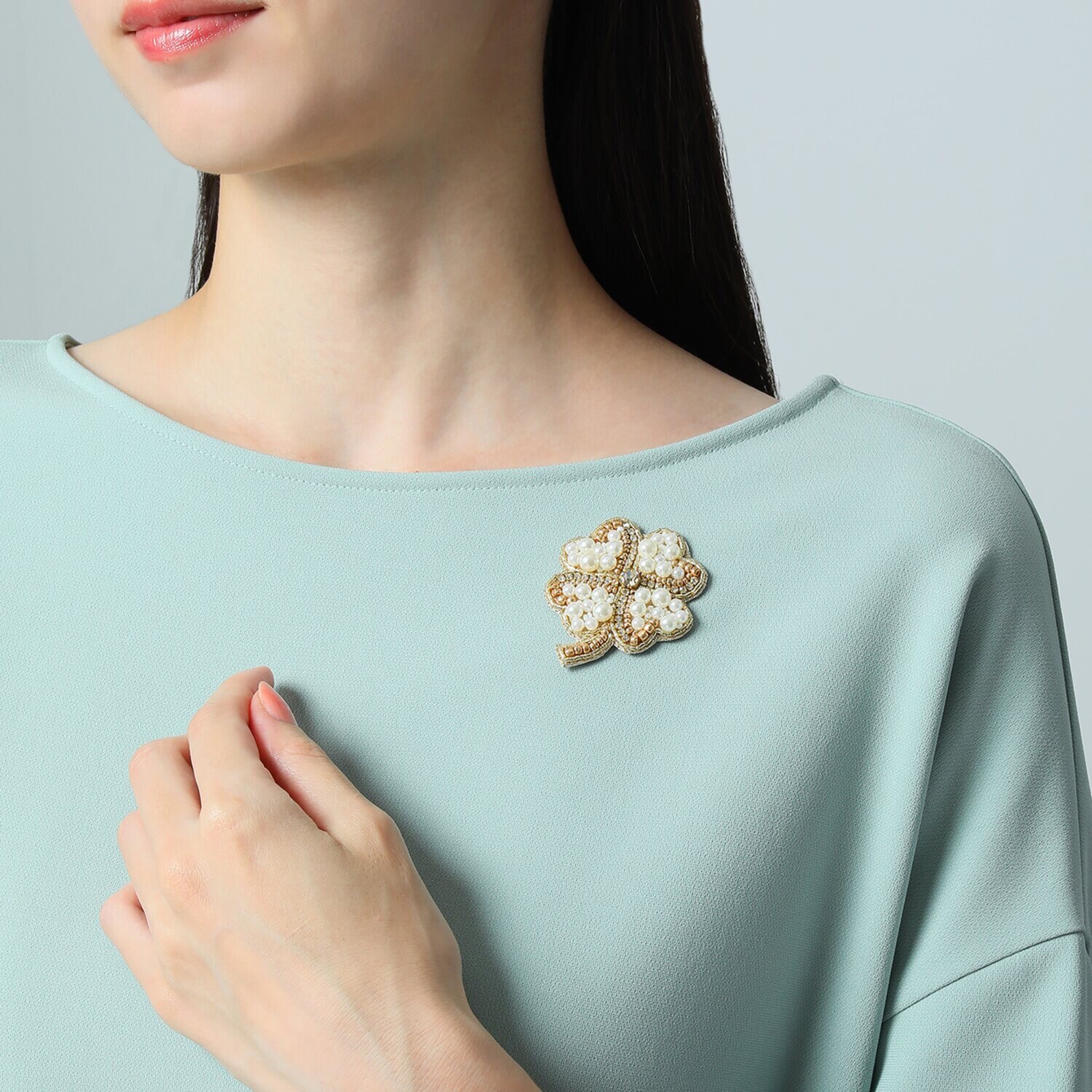 メルレット 着脱簡単 ビーズ刺しゅう ラッキーモティーフ マグネットブローチ