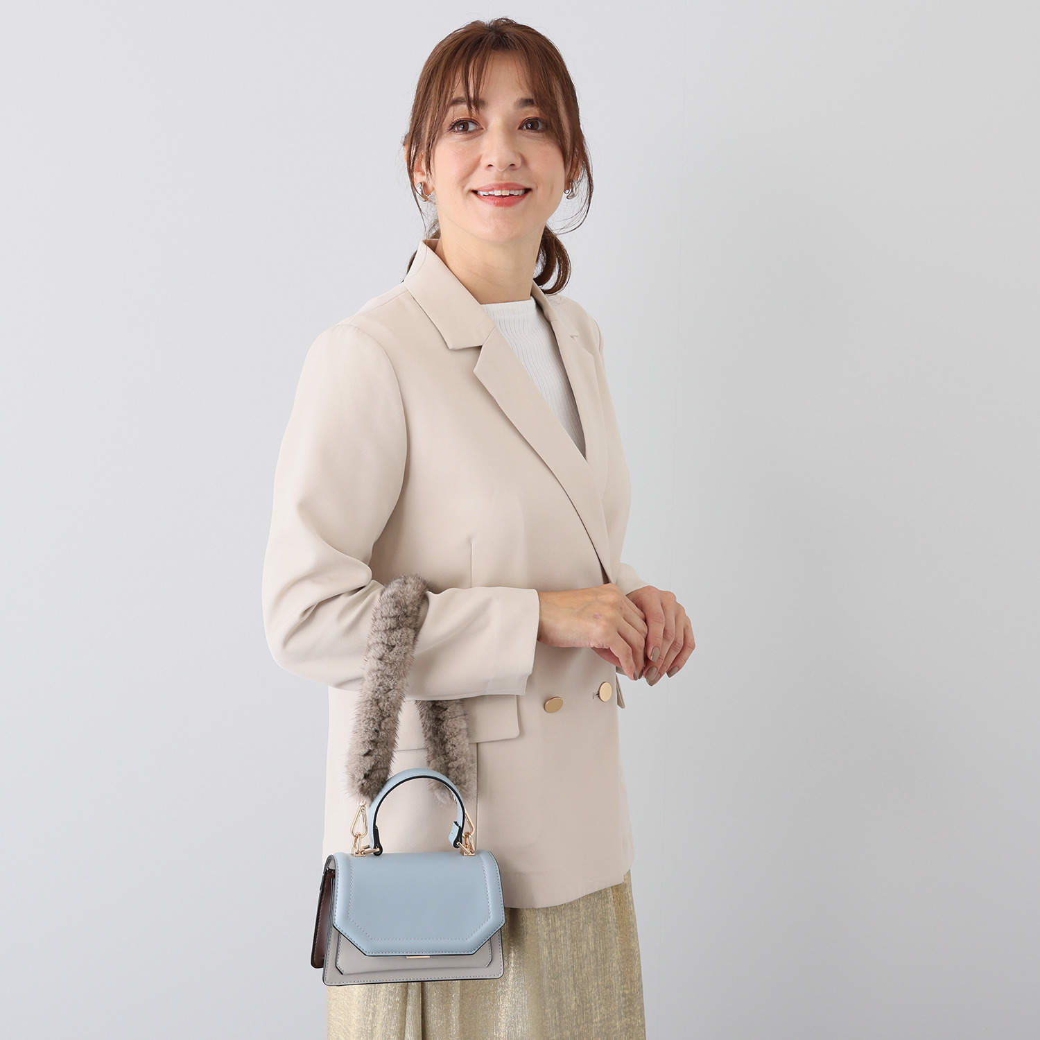 メルレット ミンクファー 編み込み マルチストラップ