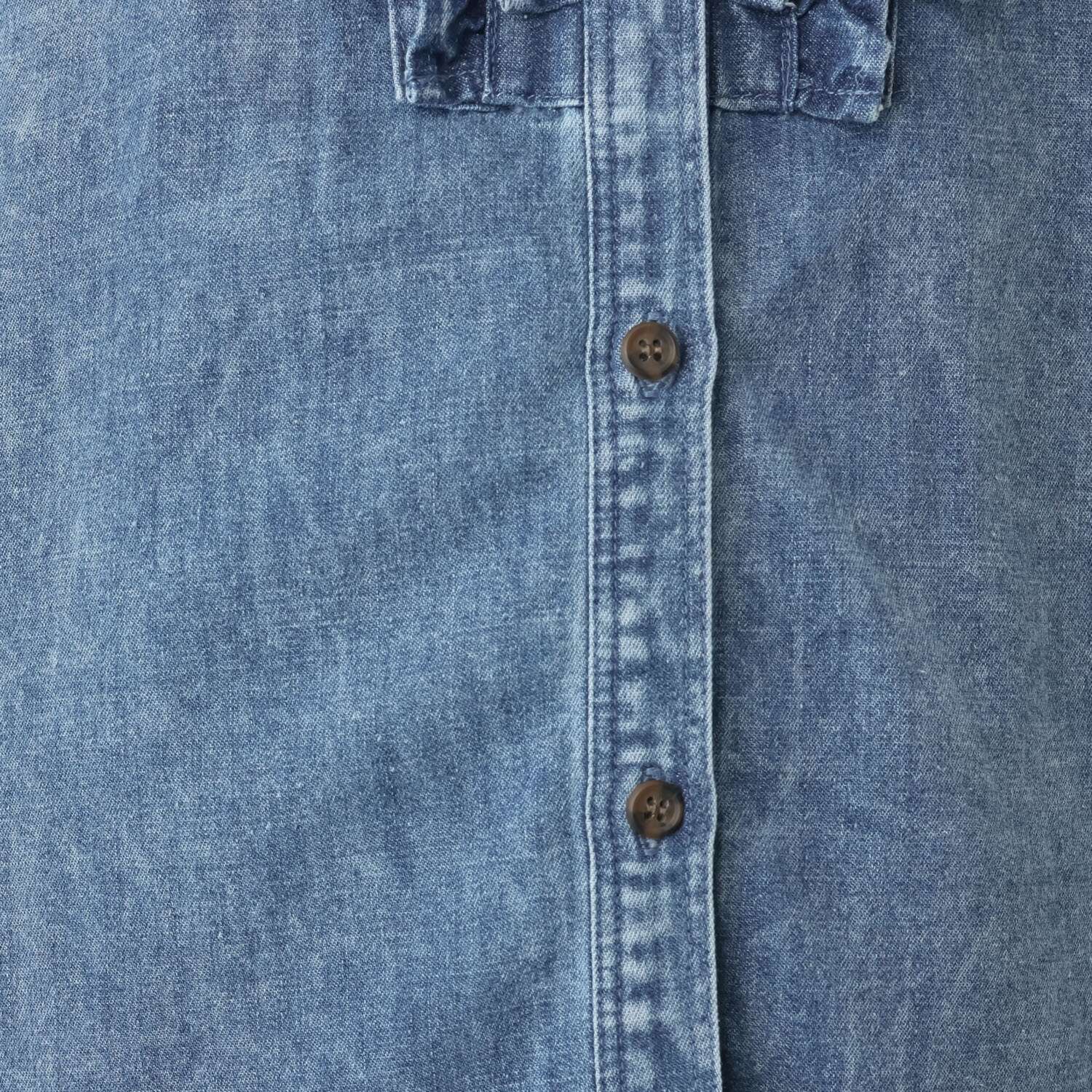 ラ　ヴァーグ　デトワール 上品カジュアル ミニフリルデザイン パール調ボタンアクセント デニムシャツ