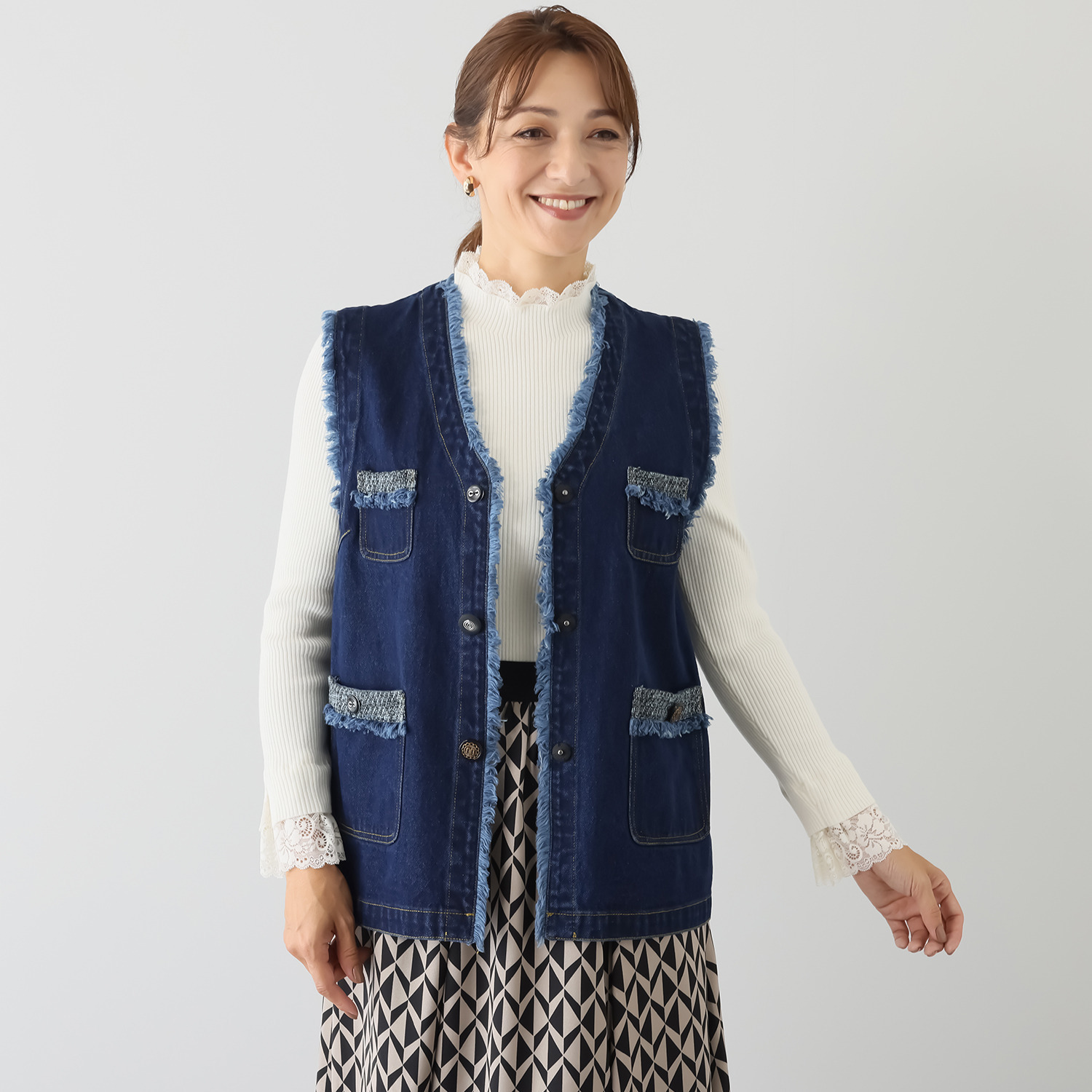 スタイル・ラヴィー ツイード＆デニム ドッキングジレ