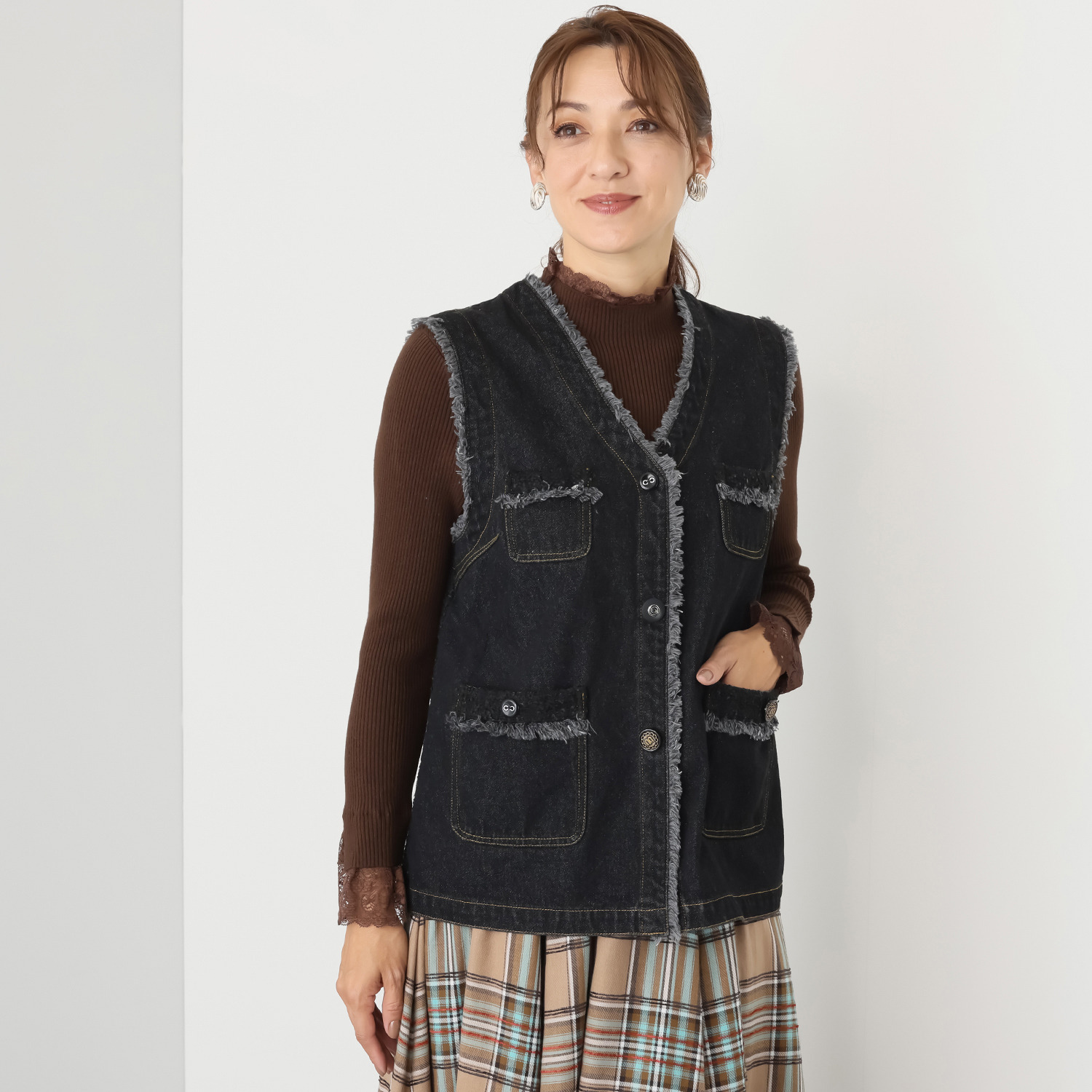 スタイル・ラヴィー ツイード＆デニム ドッキングジレ