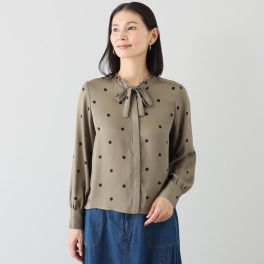 スタイル・ラヴィー ドットプリント ギャザーアクセント ブラウス