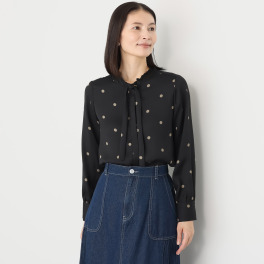 スタイル・ラヴィー ドットプリント ギャザーアクセント ブラウス