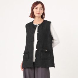 スタイル・ラヴィー ゴールドカラーボタン アクセント ツイードベスト