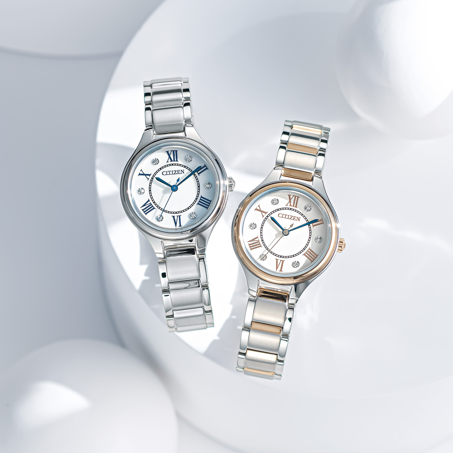 シチズン ６ポイントダイヤモンド ラウンドフェイス ステンレスベルト ソーラーウォッチ ＜コンビカラー＞