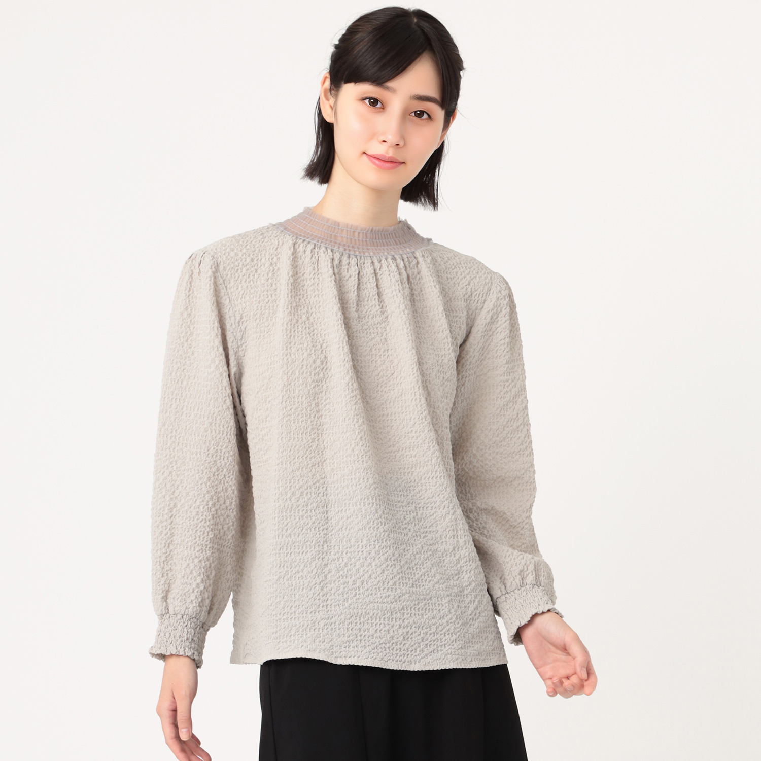 アリュメット チュール襟 シャーリングブラウス