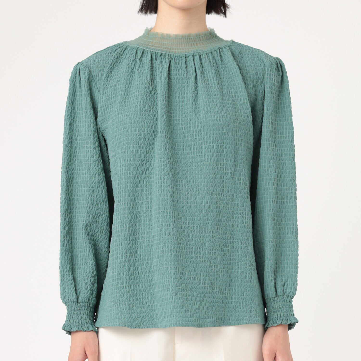 アリュメット チュール襟 シャーリングブラウス