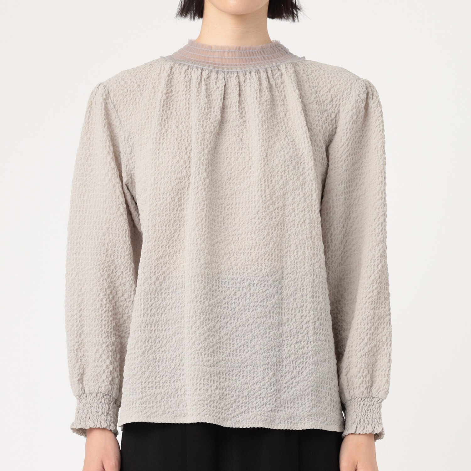 アリュメット チュール襟 シャーリングブラウス